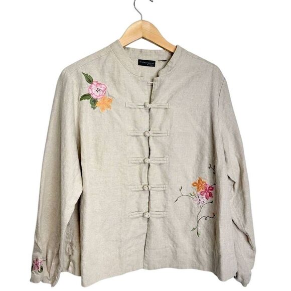 Relativity Women Asian Style Embroidered Jacket 100% Linen Size Large - Picture 1 of 6